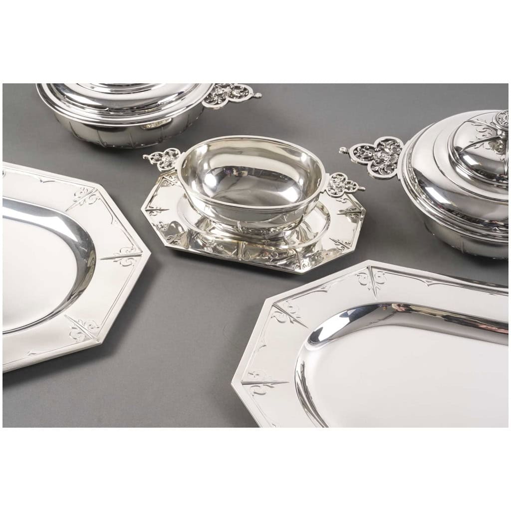 CARDEILHAC – GARNITURE DE TABLE « RENAISSANCE » MASCARON ARGENT FIN XIXÈ 46