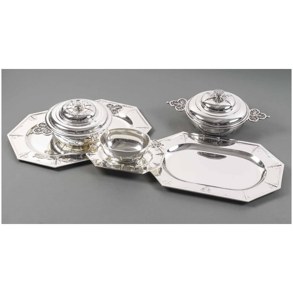 CARDEILHAC – GARNITURE DE TABLE « RENAISSANCE » MASCARON ARGENT FIN XIXÈ 47