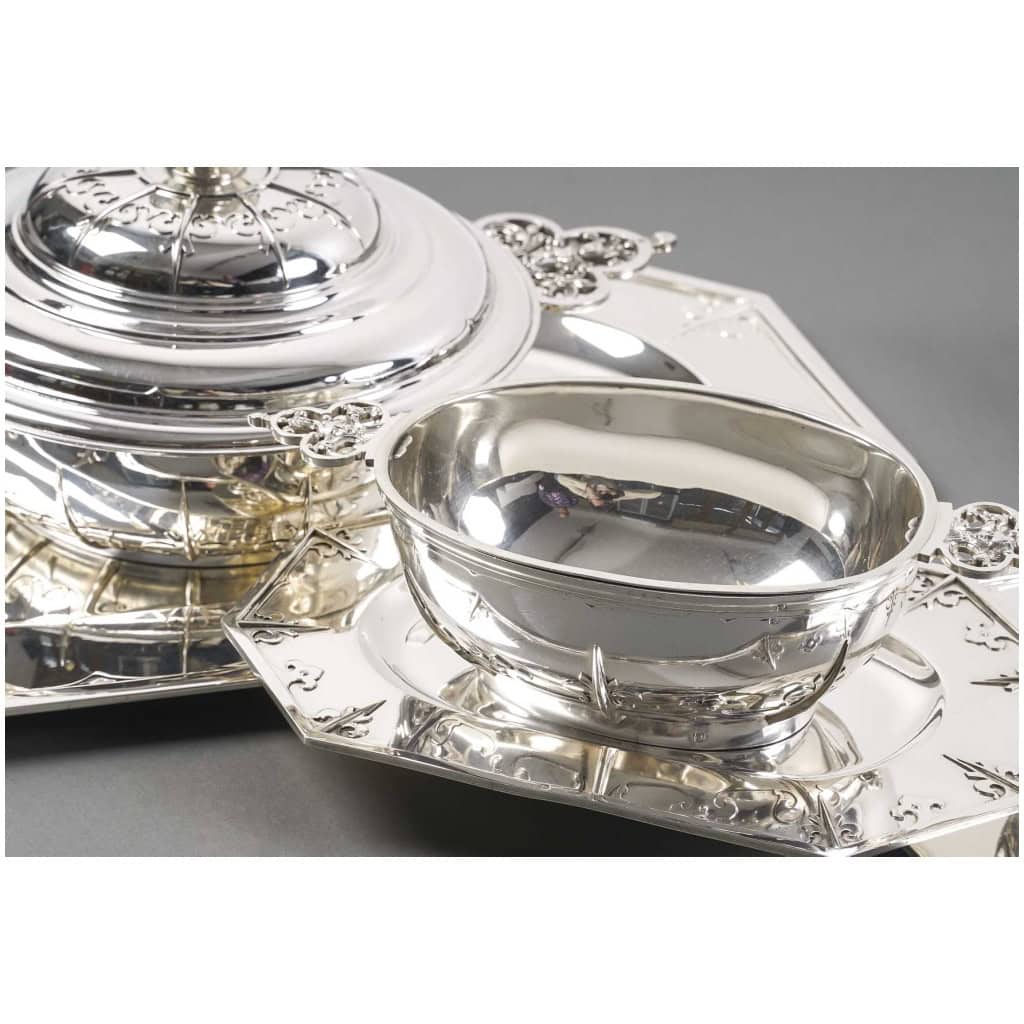 CARDEILHAC – GARNITURE DE TABLE « RENAISSANCE » MASCARON ARGENT FIN XIXÈ 48