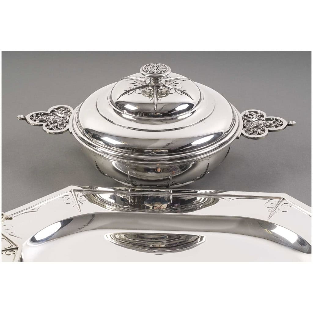 CARDEILHAC – GARNITURE DE TABLE « RENAISSANCE » MASCARON ARGENT FIN XIXÈ 50