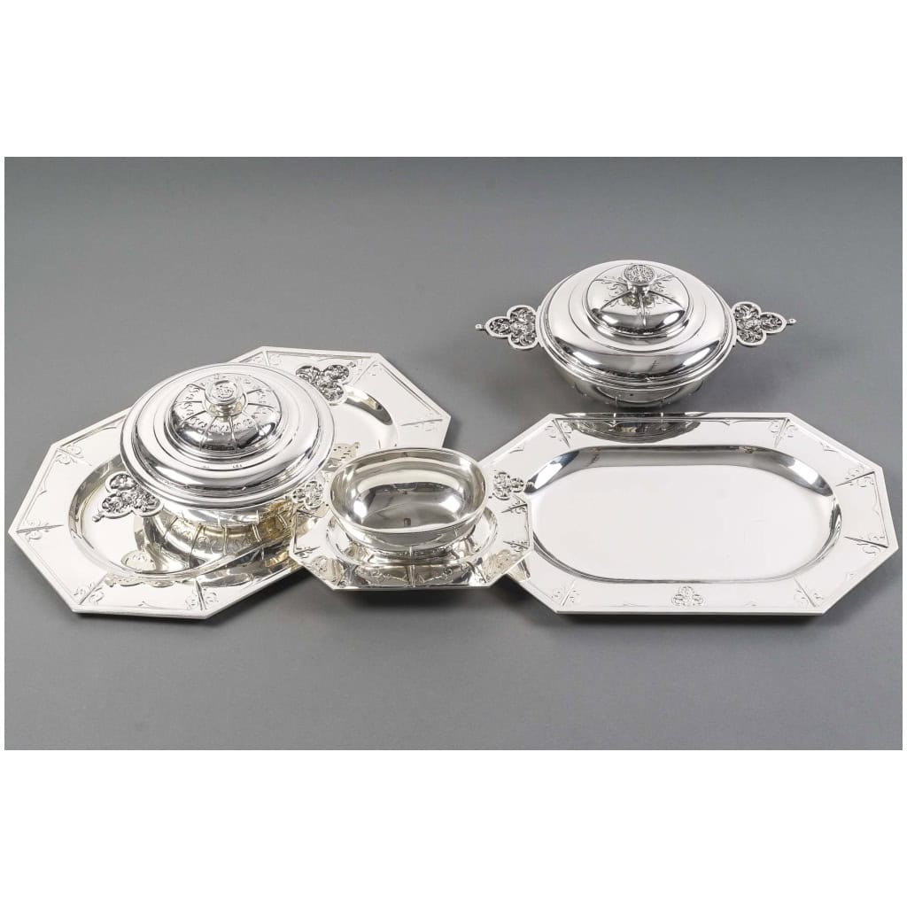 CARDEILHAC – GARNITURE DE TABLE « RENAISSANCE » MASCARON ARGENT FIN XIXÈ 51