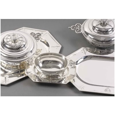 CARDEILHAC – GARNITURE DE TABLE « RENAISSANCE » MASCARON ARGENT FIN XIXÈ