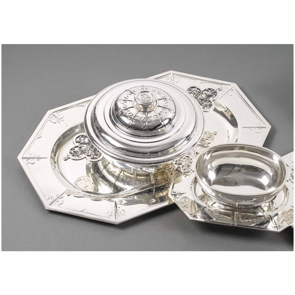 CARDEILHAC – GARNITURE DE TABLE « RENAISSANCE » MASCARON ARGENT FIN XIXÈ 53
