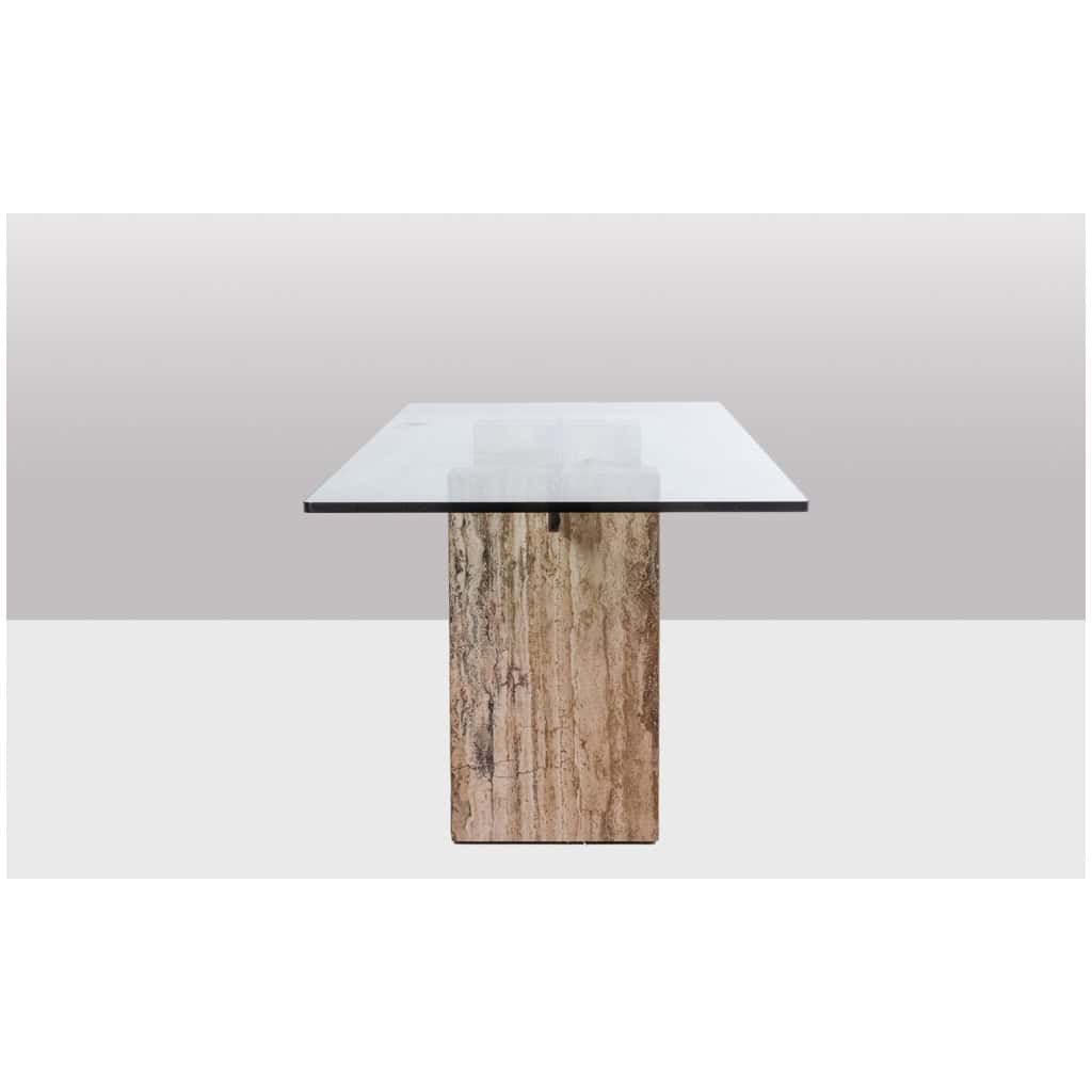 Console, ou bureau, en verre et travertin. Années 1980. LS5849657C 9