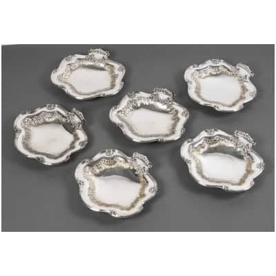BOIN TABURET – SUITE OF SIX STERLING SILVER SHELL DISHES XIXÈ