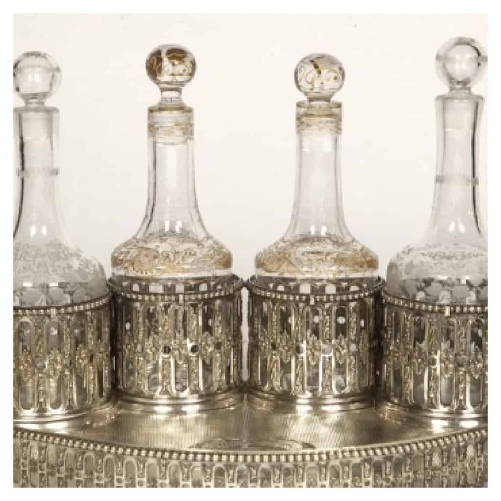 ORFÈVRE ODIOT – CABARET EN ARGENT MASSIF ET 4 FLACONS EN CRISTAL XIXE 13