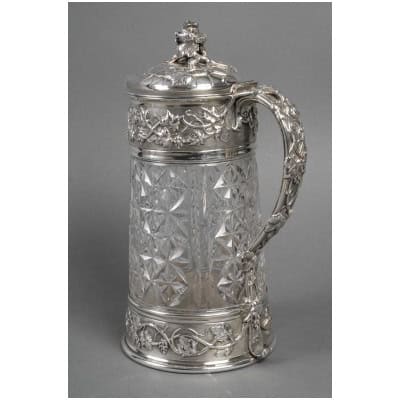 GOLDSMITH ODIOT – CUT CRYSTAL PITCHER WITH STERLING SILVER MOUNTING XIXE3