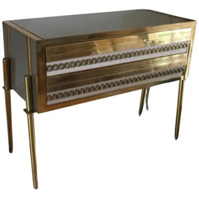 Commode en verre de Murano beige et gris teinté, console en verre de Murano