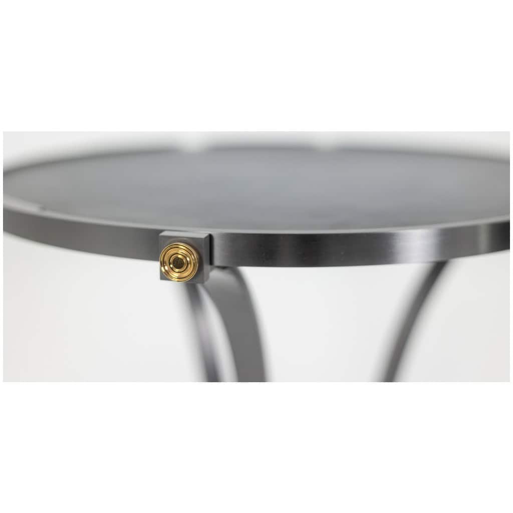 Guéridon « Canabas » en cuir patiné, acier, et laiton doré. Contemporain. LS59502209H 10