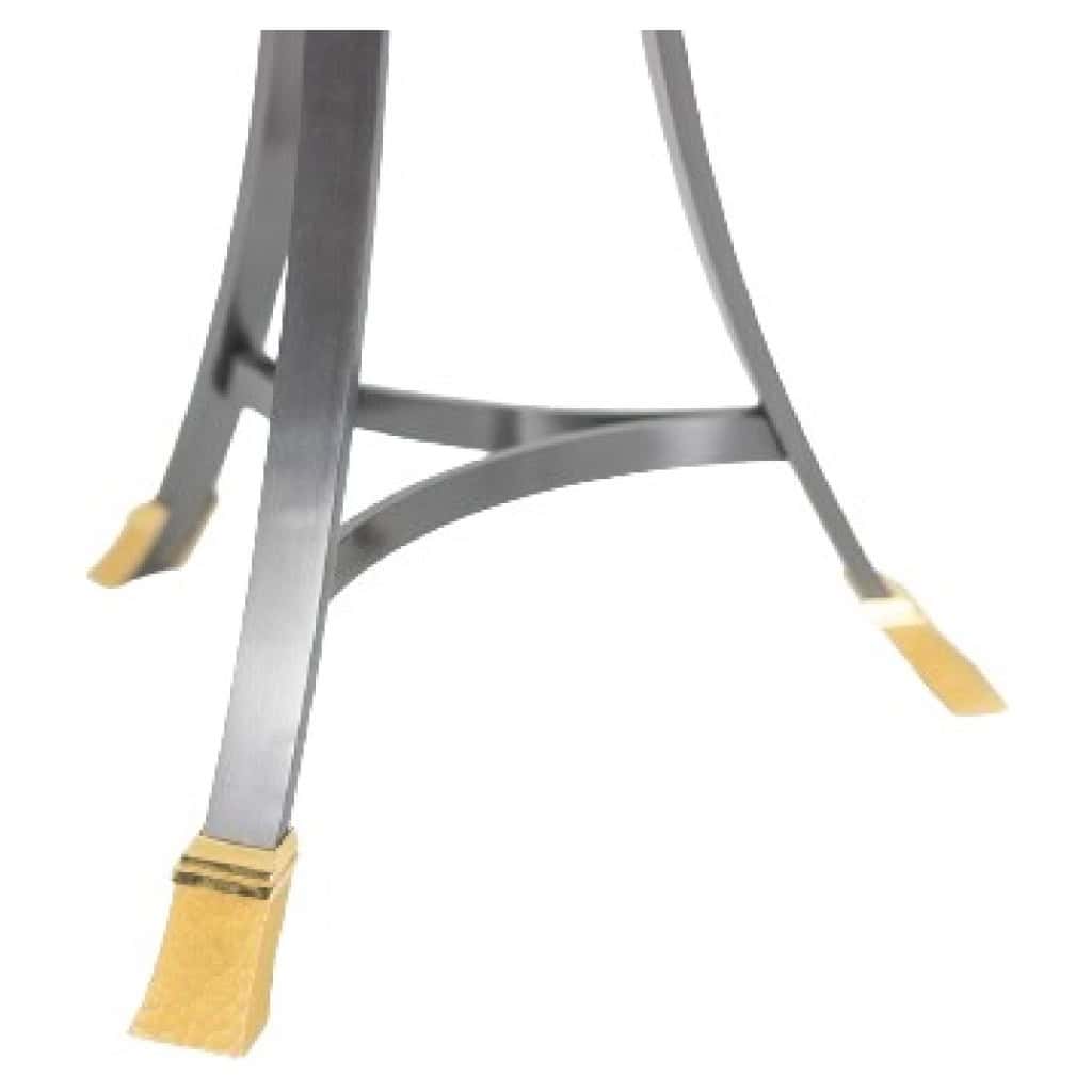 Guéridon « Canabas » en cuir patiné, acier, et laiton doré. Contemporain. LS59502209H 8