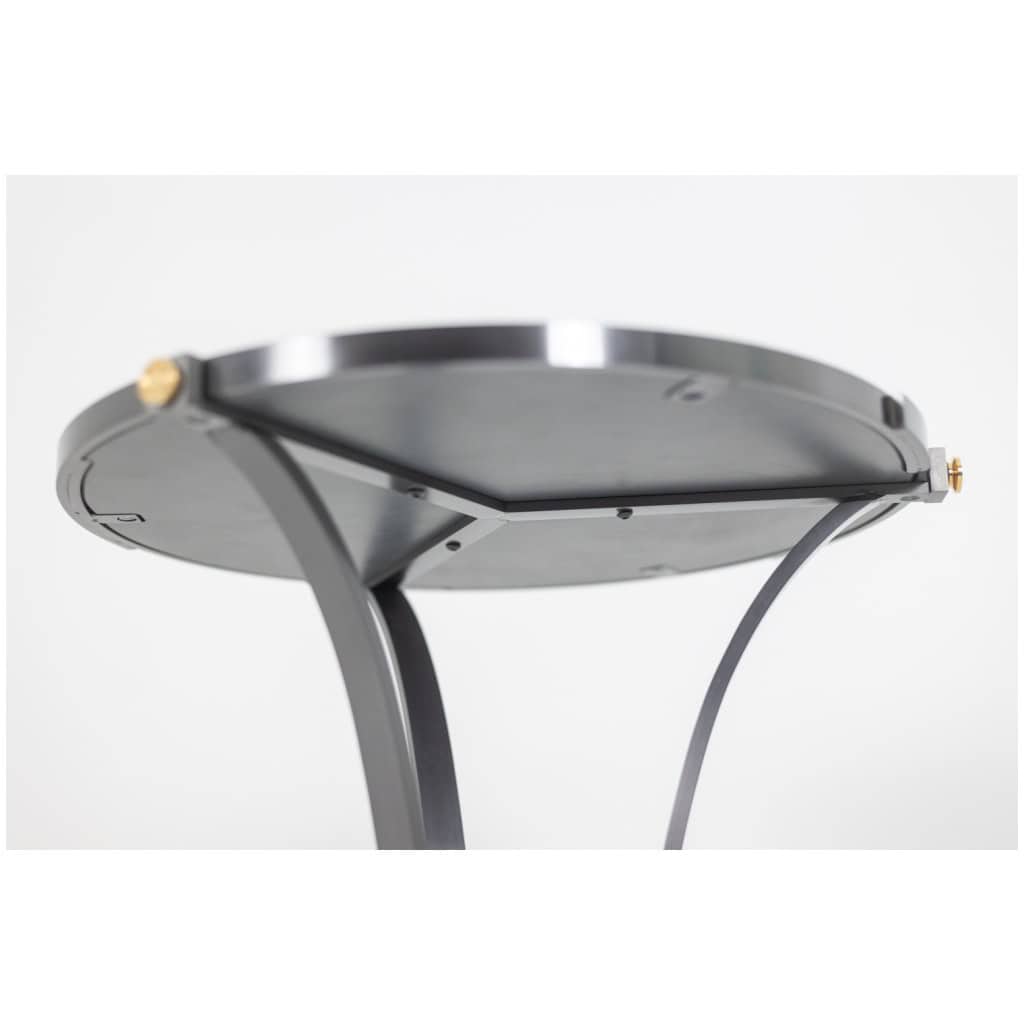 Guéridon « Canabas » en cuir patiné, acier, et laiton doré. Contemporain. LS59502209H 5