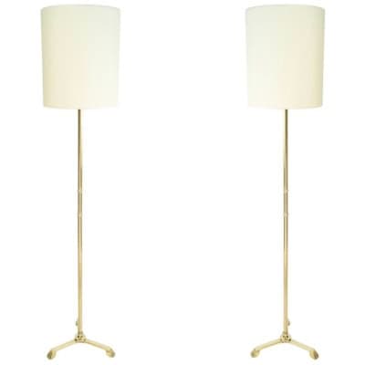 1960 Paire de lampadaires en bronze doré Maison Baguès