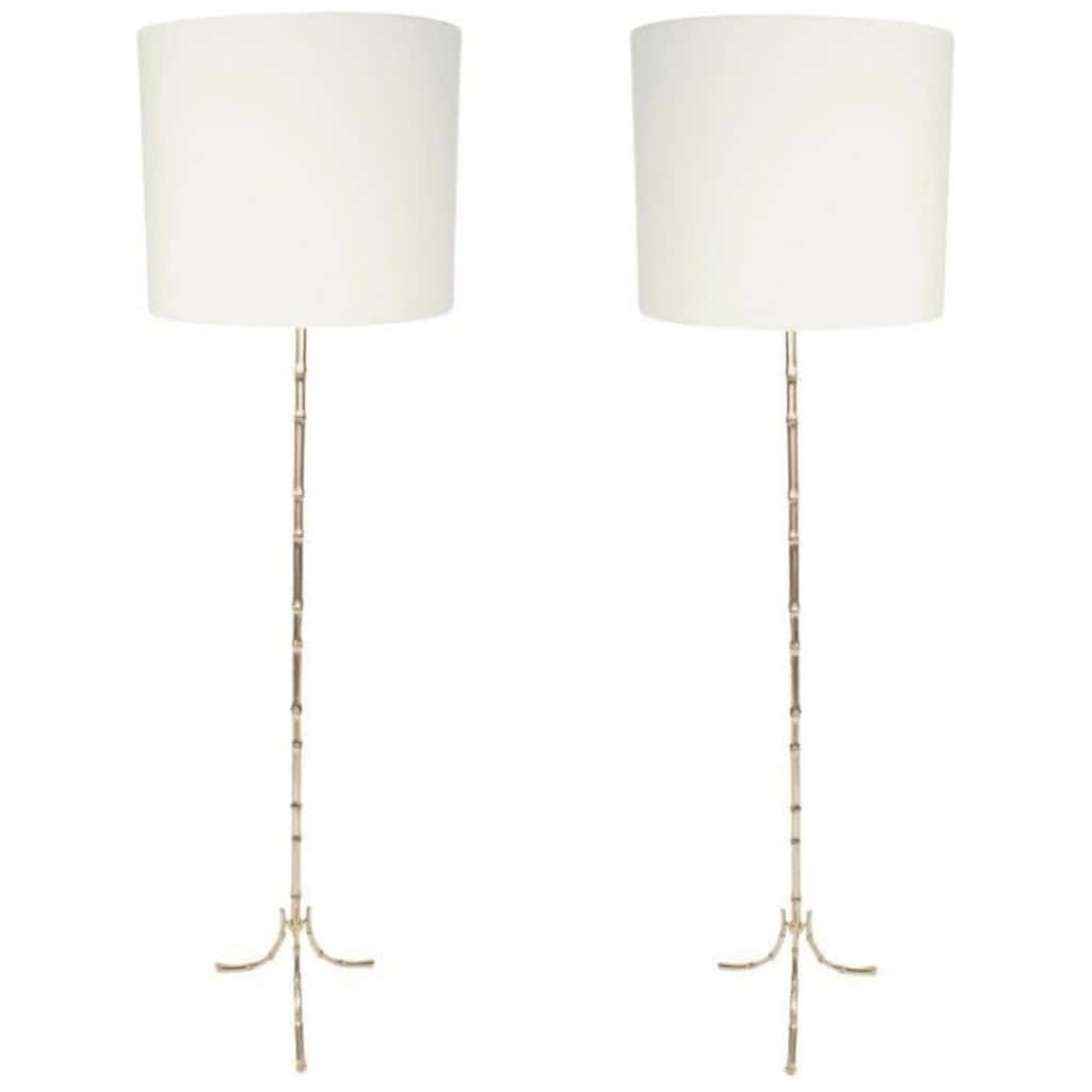 1960 Paire de lampadaires en bronze doré Maison Baguès 3