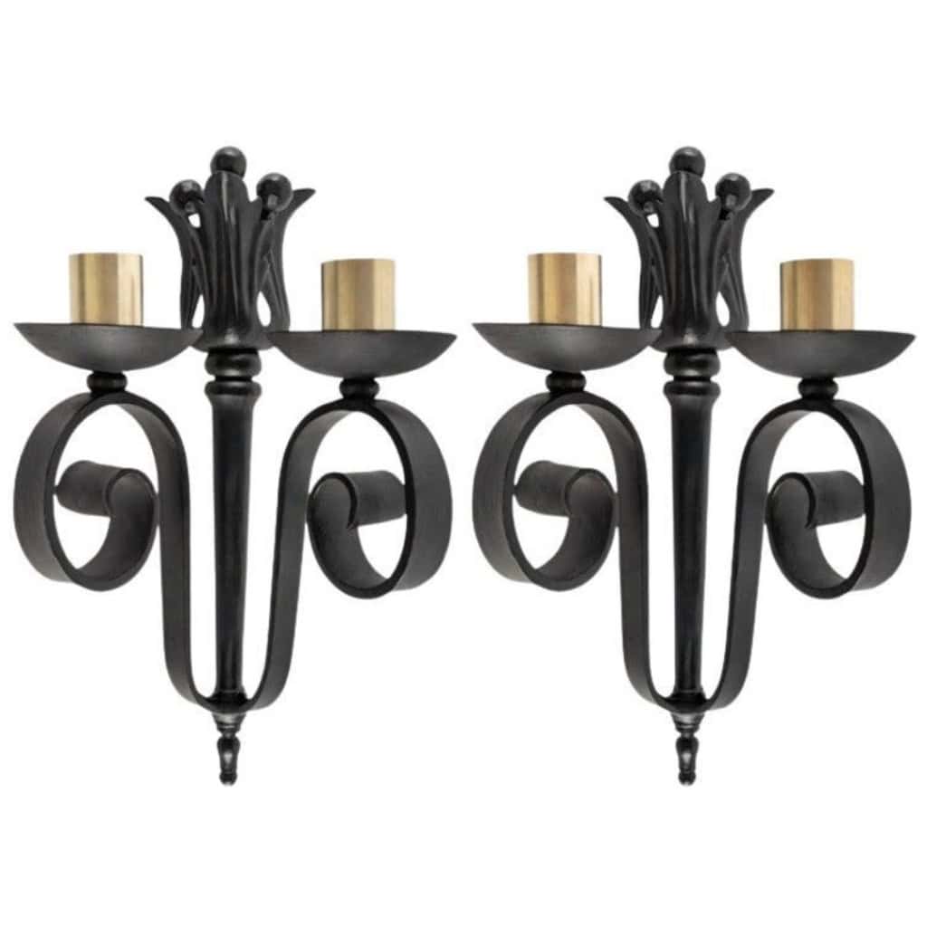 1940 Paire d’Appliques en fer forgé Maison Cheret 3