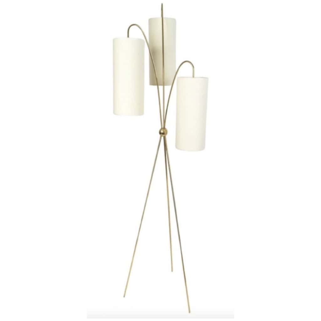 1960 Lampadaire tripode en laiton doré, modèle « lampion » Maison Lunel 3