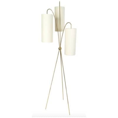 1960 Lampadaire tripode en laiton doré, modèle « lampion » Maison Lunel