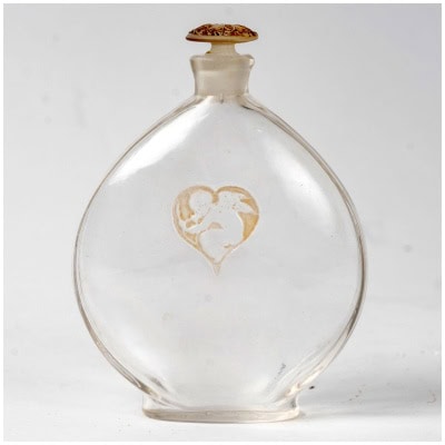 1920 René Lalique – Flacon l’Amour Dans Le Cœur Verre Blanc Patiné Sépia Pour Arys