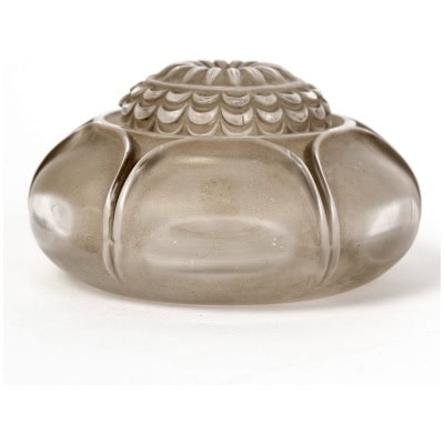 1910 René Lalique – Encrier Nénuphar Verre Blanc Patiné Gris
