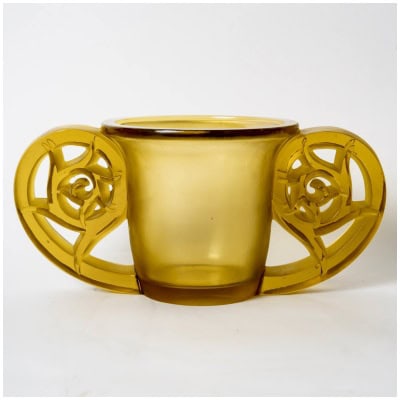 1926 René Lalique – Vase Pierrefonds Verre Jaune Ambré
