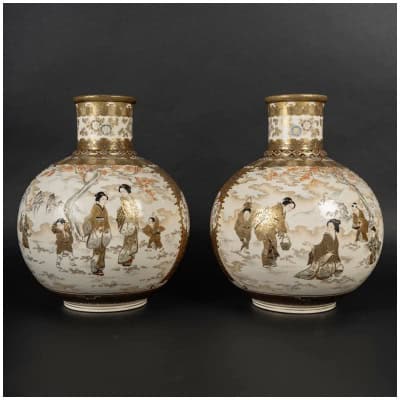 Rare paire de grands vases japonais en Sastsuma