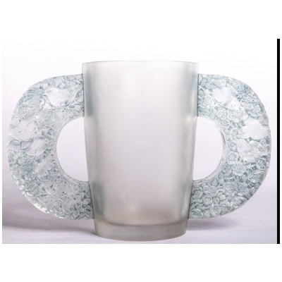 1929 René Lalique – Vase Pétrarque Verre Blanc Patiné Bleu