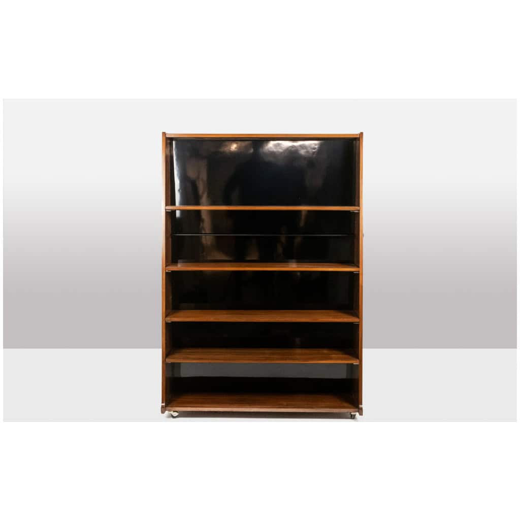 “Double-sided” rosewood bookcase on casters. Circa 1960. LS58761008H 8