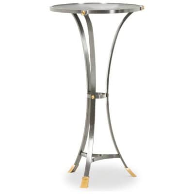 Guéridon « Canabas » en cuir patiné, acier, et laiton doré. Contemporain. LS59502209H