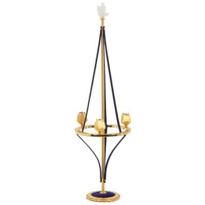 Chandelier en laiton doré et velours. Travail Contemporain. LS59441456B