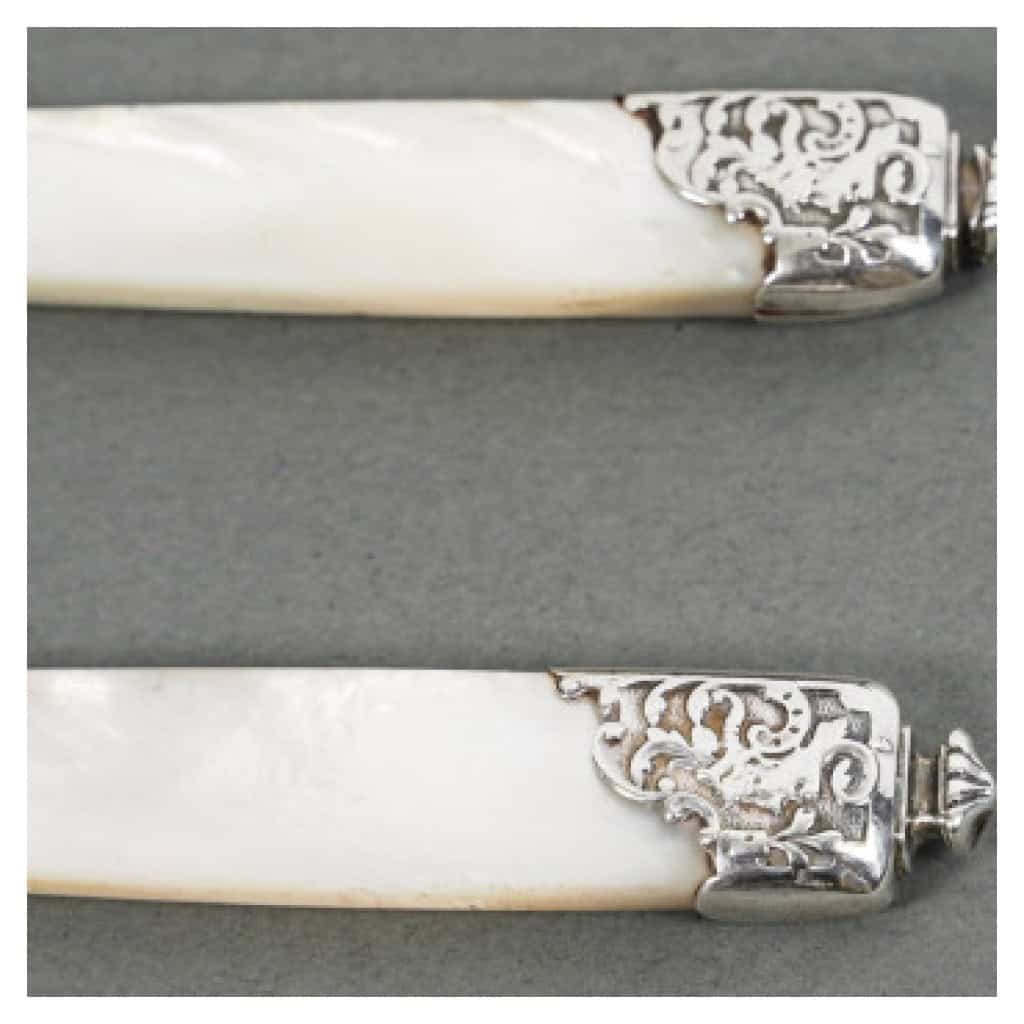 ORFÈVRE MERITE – ENSEMBLE DE 36 COUTEAUX EN NACRE ET ARGENT FIN XIXE 28