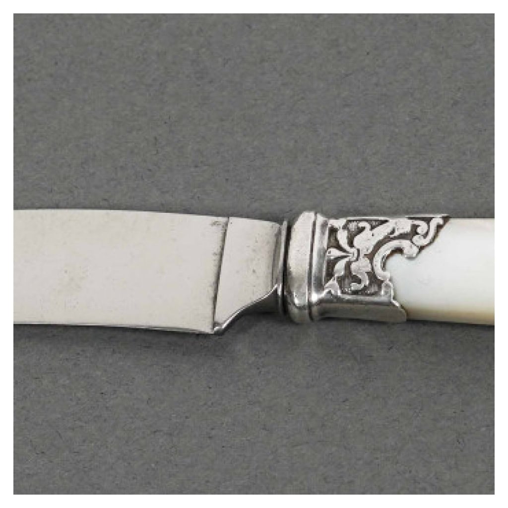 ORFÈVRE MERITE – ENSEMBLE DE 36 COUTEAUX EN NACRE ET ARGENT FIN XIXE 32