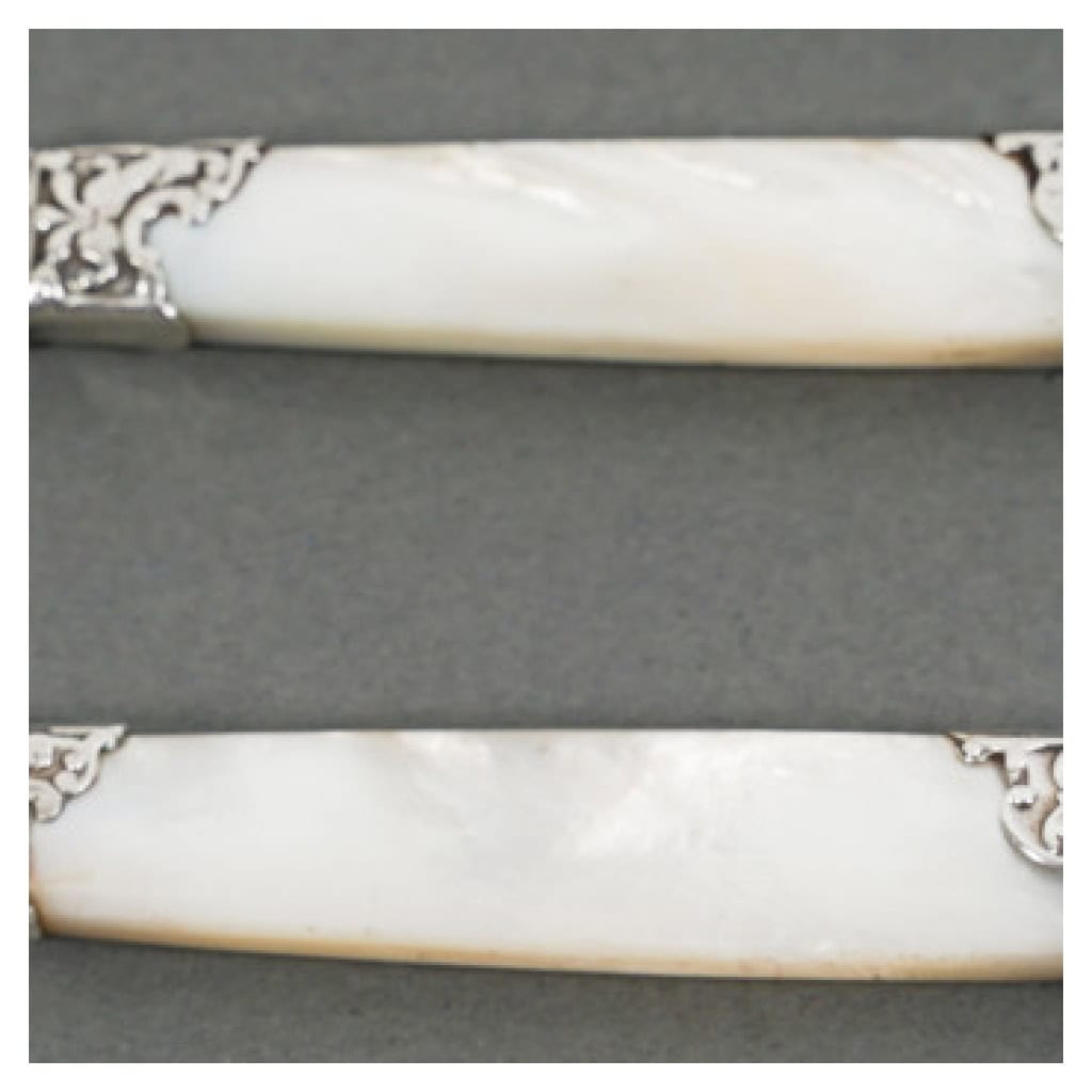 ORFÈVRE MERITE – ENSEMBLE DE 36 COUTEAUX EN NACRE ET ARGENT FIN XIXE 10