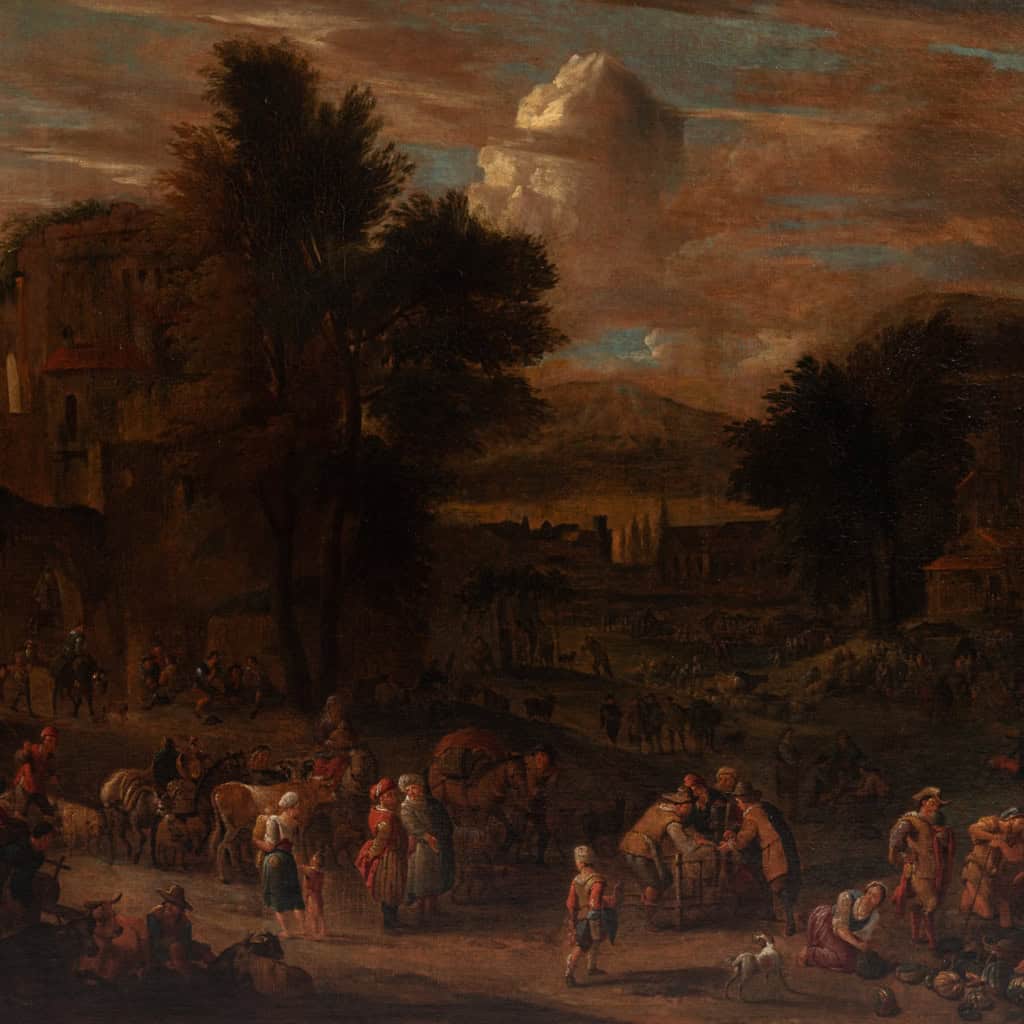 Attribué à Pieter Bout (1658-1719) et Adriaen Frans Van Bondewyns (1644-1711), « Paysans et orientaux au marché », XVIIIe 5