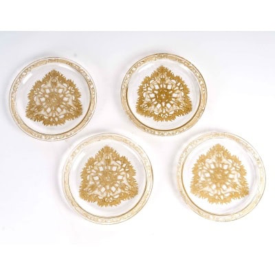 1914 René Lalique – 4 Assiettes Chasse Chiens Verre Patiné Sépia