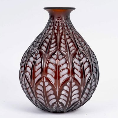 1924 René Lalique – Vase Malesherbes Verre Ambre Patiné Blanc