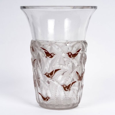 1930 René Lalique – Vase Bornéo Verre Blanc Emaillé Brun