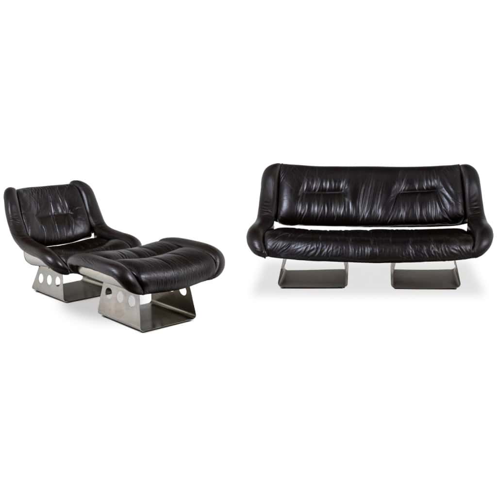 Metal and leather living room. 1970s LS57905650/5G 3
