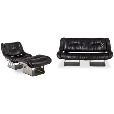 Salon en métal et cuir. Années 1970 LS57905650/5G