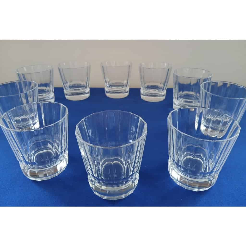 10 ARQUES CRYSTAL WHISKEY GLASSES. MACASSAR MODEL 3