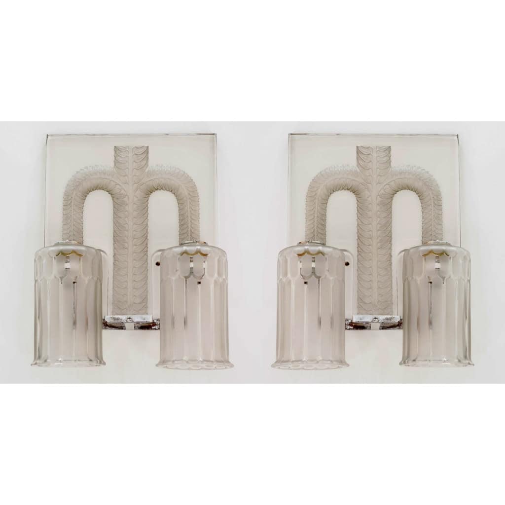 1928 René Lalique – Paire d’Appliques Saint Nabor Verre Blanc 3