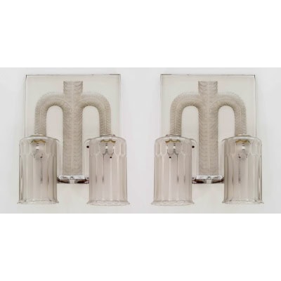 1928 René Lalique – Paire d’Appliques Saint Nabor Verre Blanc