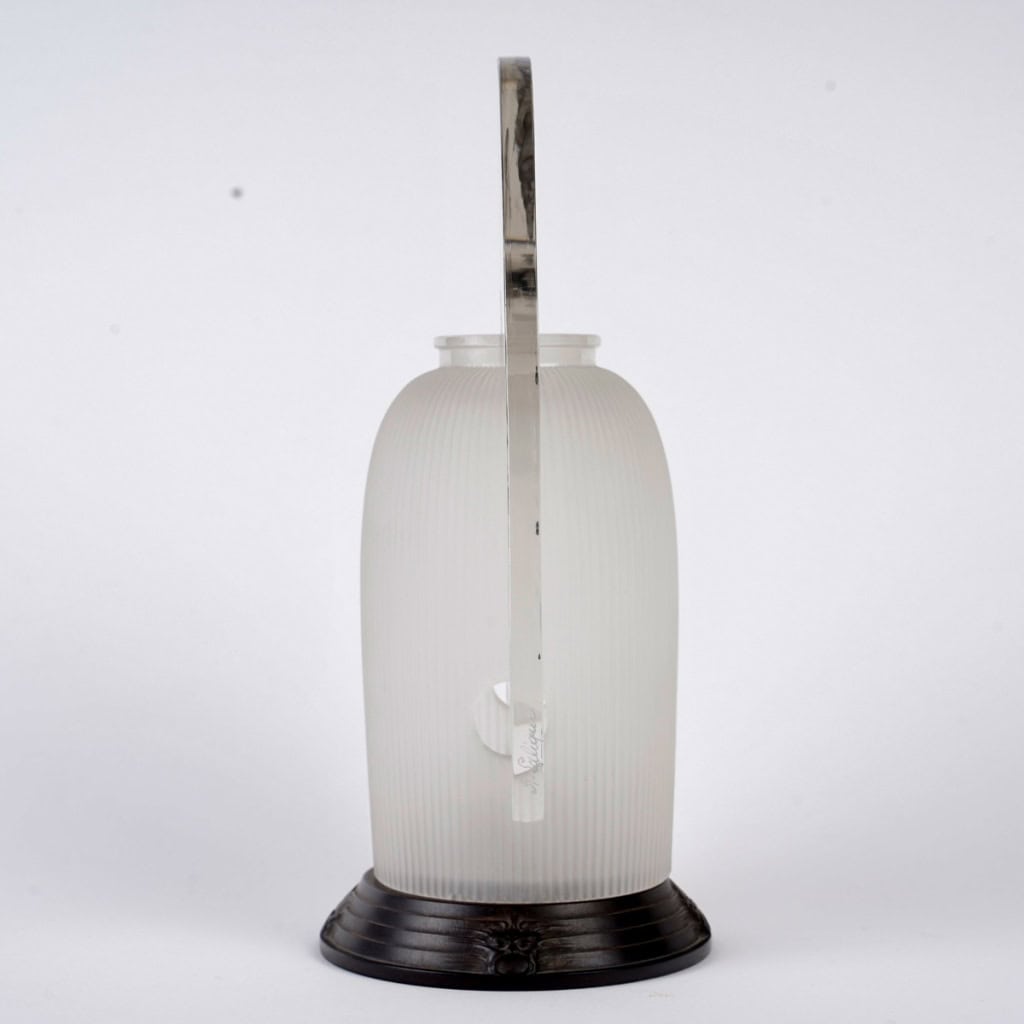 1920 René Lalique – Lampe Veilleuse Amours Verre Blanc Patiné Gris 5