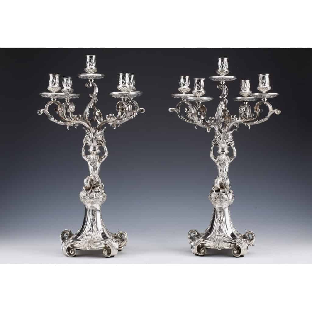 ORFEVRE MERITE – Pair of solid silver candelabra XIXand 3