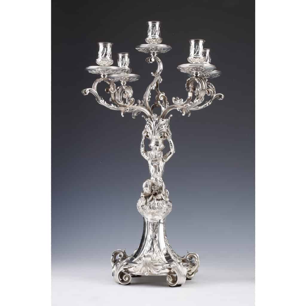 ORFEVRE MERITE – Pair of solid silver candelabra XIXand 4
