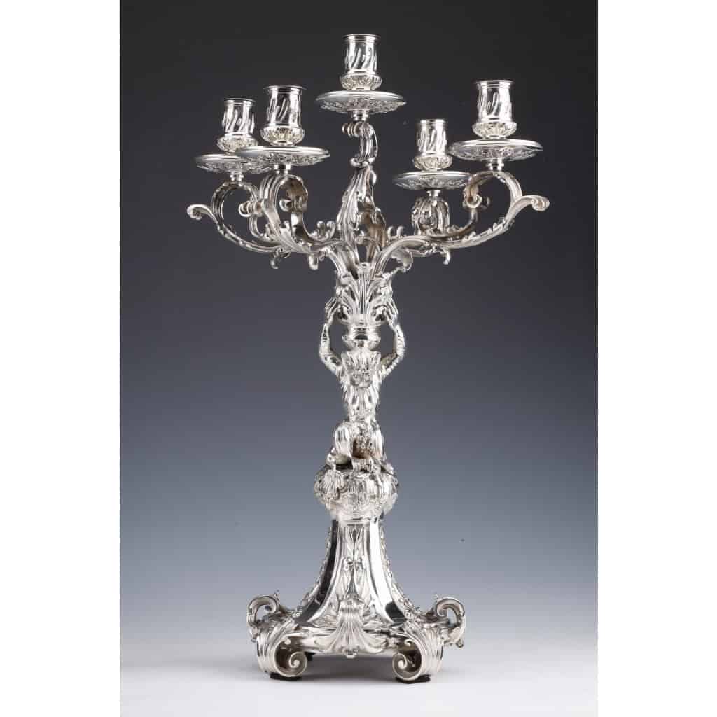 ORFEVRE MERITE – Pair of solid silver candelabra XIXand 5