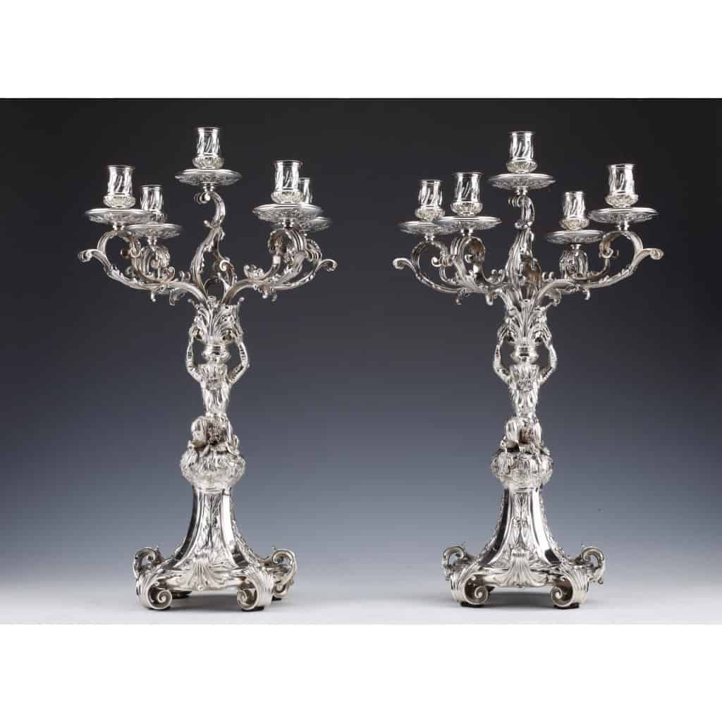 ORFEVRE MERITE – Pair of solid silver candelabra XIXand 6