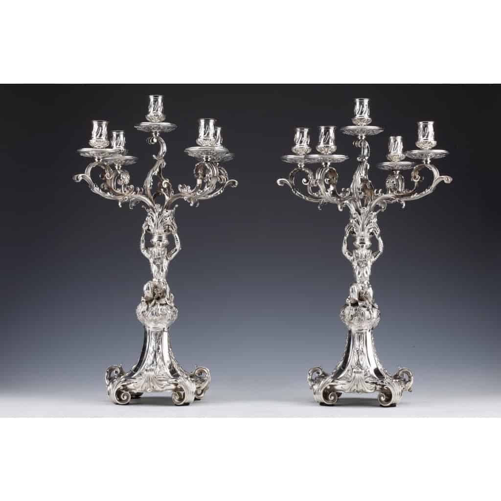 ORFEVRE MERITE – Pair of solid silver candelabra XIXand 7