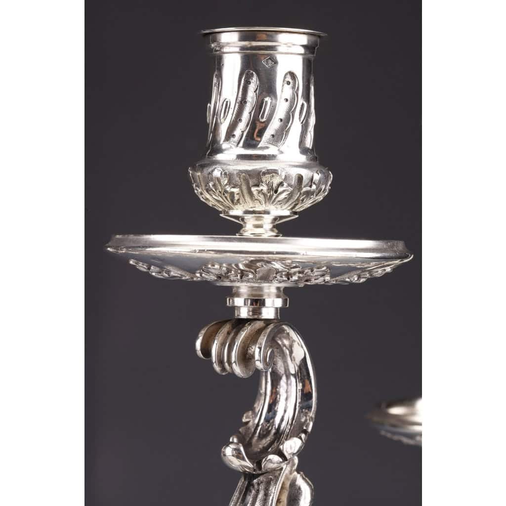 ORFEVRE MERITE – Pair of solid silver candelabra XIXand 26