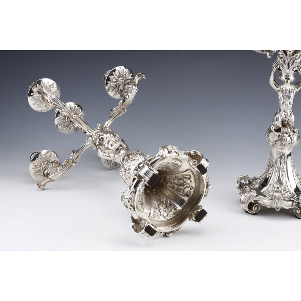 ORFEVRE MERITE – Pair of solid silver candelabra XIXand 27
