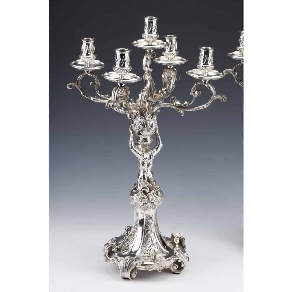 ORFEVRE MERITE – Pair of solid silver candelabra XIXand 28