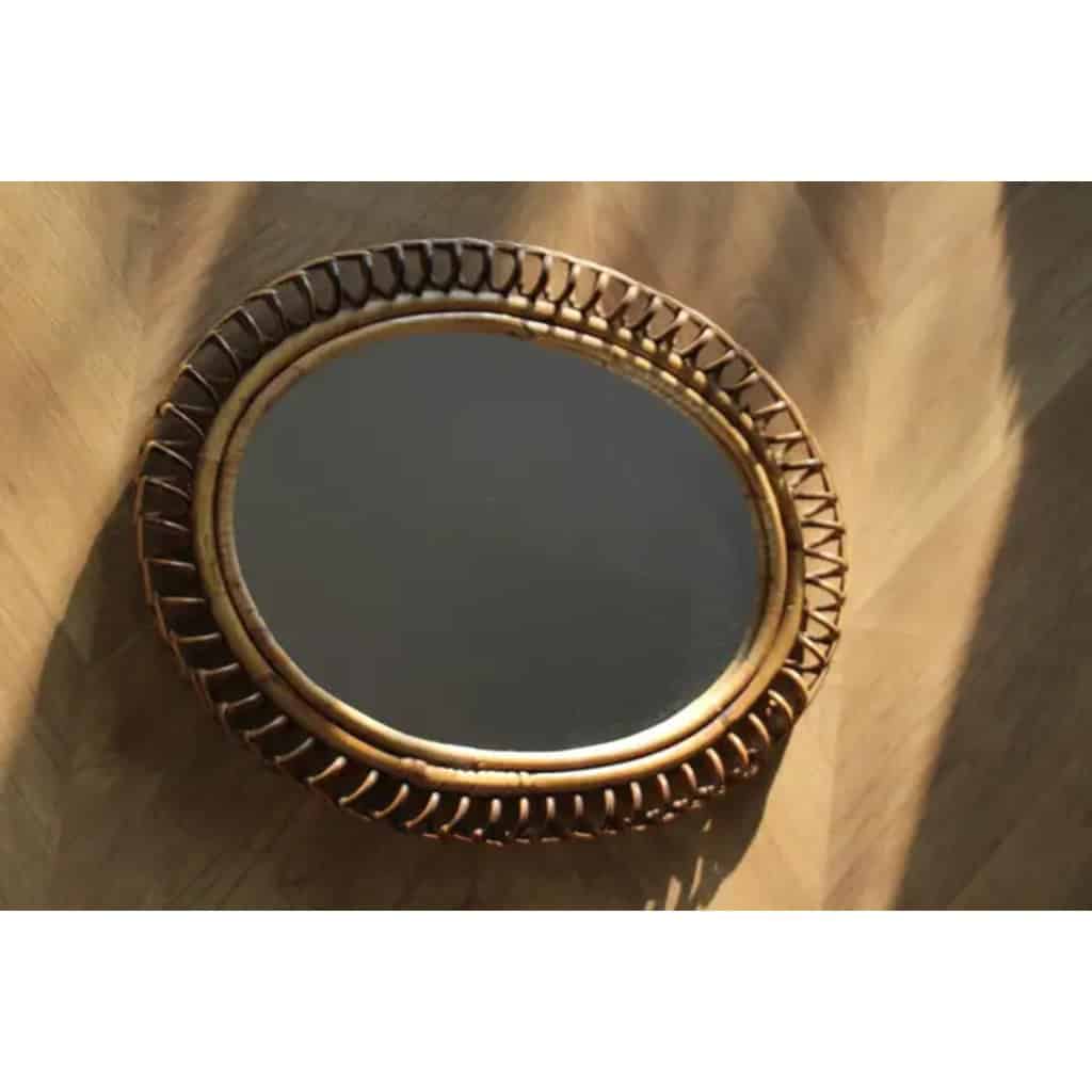 Miroir mural ovale en rotin et bambou des années 1960 par Franco Albini 4